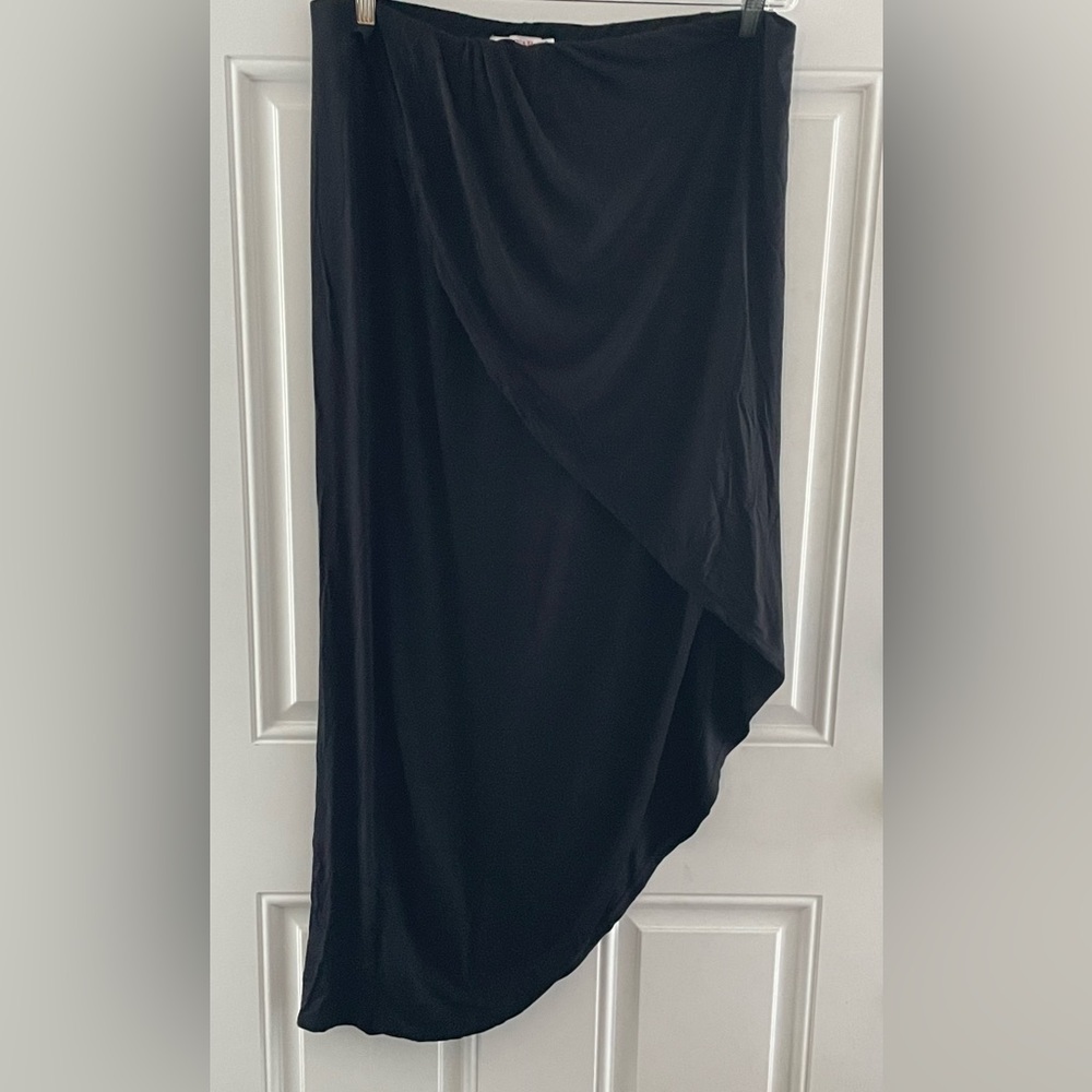 Just Fab Tulip Faux Wrap Maxi Hi Low Skirt Stretch Black Size XL EUC